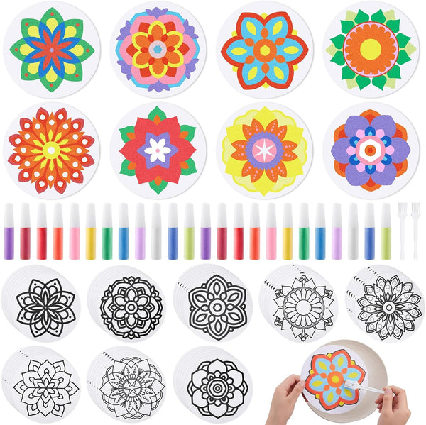 Vertintong 48 Pcs Sand Painting Mandala Coloring Craft Kits Mandala Sand Art Kits