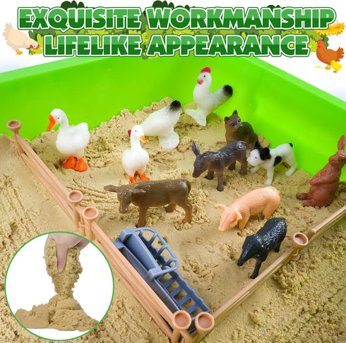 MYDOVA 43 2.2lbs Playset, 3 4 5 6 7 8+ Farm Sensory Bin, Pcs Play Sand Farm Toys Farm Animal Trucks Toys with Play