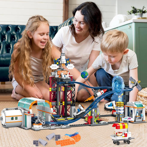 926PCS Set 6+years HOGOKIDS Space Roller Coaster Building Toy Coaster Building Features Lift Platform, Satellites