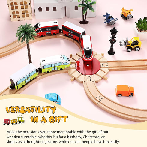 2 Set 8 Syhood Pcs Wooden Train Track Expansion Way Turntables Brick Bridge Birthday Gift Fun Educational Toy for Girls