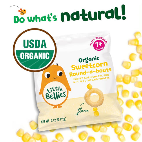 Pack 18 (Pack 18 0.42 oz Packs) Little Bellies Organic Round-a-bouts Baby Snack, Sweetcorn, of of x Individual