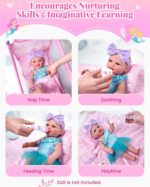 Playset 18 Inch BABESIDE Baby Doll Crib with Bedding & Accessories, Portable Baby Doll Crib for Dolls, Pretend Play