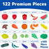 Jaxojoy 122 Piece Pretend Play Food Set for Kids, Kitchen Accessories, Toy Food for Kids Kitchen