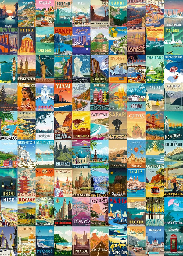 Puzzles for Adults 1000 Pieces Vintage World Travel, Jigsaw Puzzles Landscape Poster