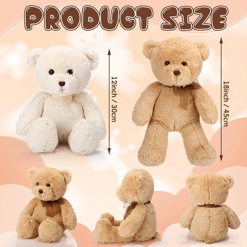 2 Pack 18 Inch HyDren Bear Stuffed Animals Cuddly Stuffed Bear Plushies with Bow for Birthday Gifts Baby Shower Decors