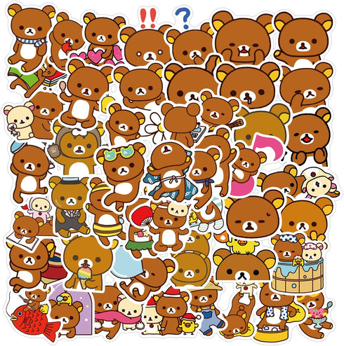50PCS Kawaii Cartoon Bear Stickers for Kids and Teens, Vinyl Waterproof Sticker Pack for Skateboard, Phone, Party Décor