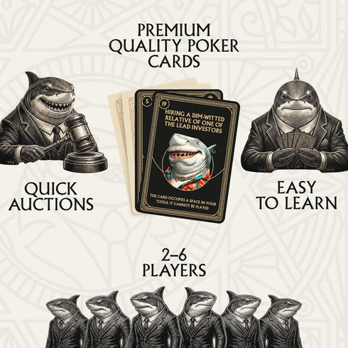20-40 14+, 2-6 Sharks of Wall Street Auction Core Bidding Card Game Portable, Quick, Entertaining, Easy To Learn