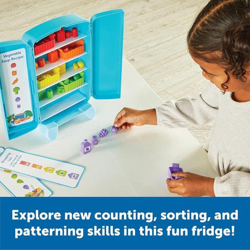 Learning Resources Mini Fridge Sorting Snacks, 51 Pieces, Educational Toddler Toys, Snack Toys, Kids Kitchen Accessories