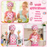 Set 2Pcs R HORSE Kid Apron and Chef Hat - Adjustable Children Pink Flower Kitchen Toddler Apron for Girls, Role Play