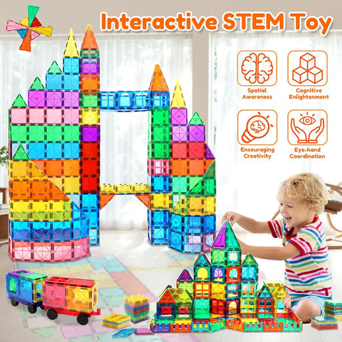 Magnetic Tiles - 100PCS Magnet Building Blocks for Kids, Educational Sensory Toys, Montessori Stacking Gift for Ages 3-7