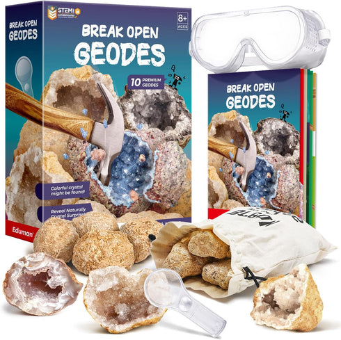 Geodes with Crystals Break Open 10 Premium Geode Kit - STEM Educational Crystal Toys for Boys and Girls