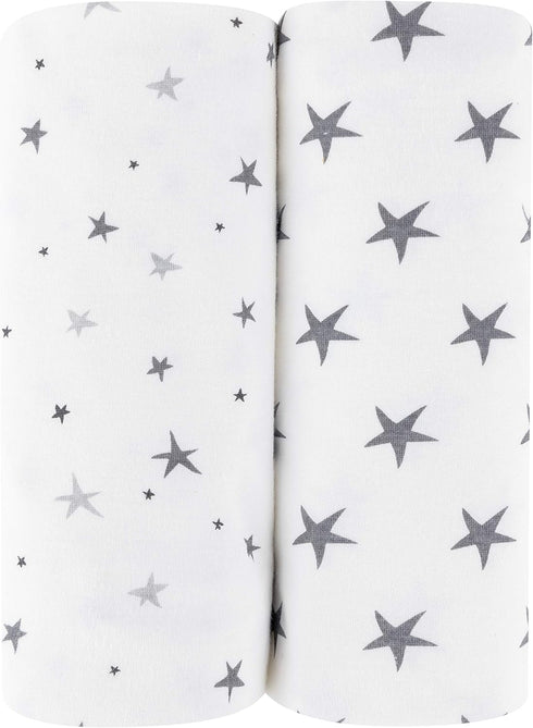 Ely’s & Co. Waterproof Changing Pad Cover | Cradle Sheet 2-Pack Set for Baby Boy - Grey Stars