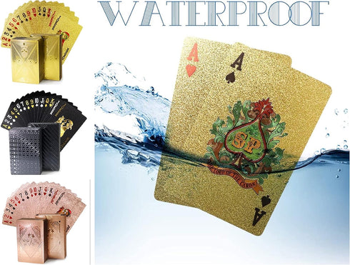 3 Decks Waterproof Playing Cards - Plastic Poker Cards in Cool Black Rose Gold, Unique Luxury Design