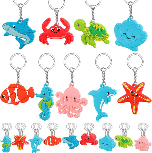 Yinkin 36 Pcs Summer Party Keychains, Beach Flamingo Pineapple Turtle Surfboard for Kids Luau Tropical Supplies