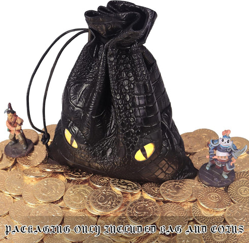 50 PCS Metal DnD Coins with PU Leather Bag, Fantasy Game Tokens for Tabletop RPGs, Black Dragon Bag