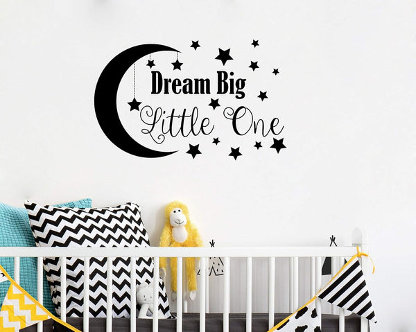 Dream Big Little One Wall Decal, Nursery Decor, Removable Vinyl Wall Stickers, Quote Decal, A34 (Big, Black)