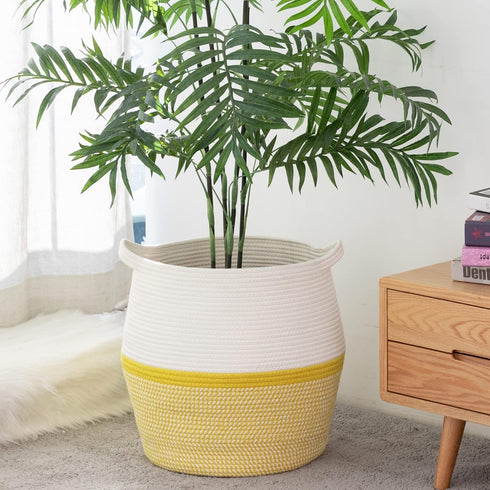 Storage(17"x17"),Large KAKAMAY Woven Baskets for Cotton Rope Woven Baby Laundry Hamper,Collapsible Laundry Basket