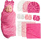AQOKKA Newborn Receiving Blanket with Bow Hat Mittens Set Wheat-Pattern Newborns Toddler