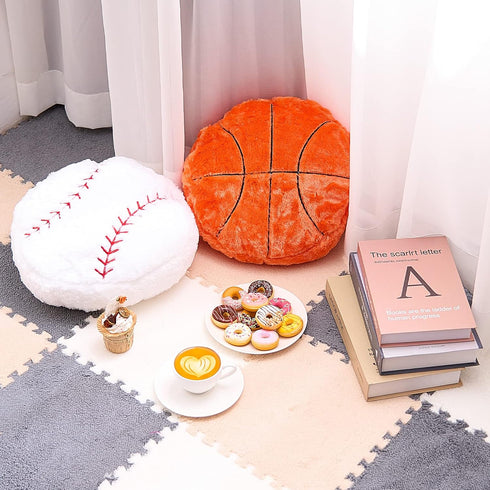 Fluffy Stuffed Sports Throw Pillows, 4 Pcs Soccer Ball, Basketball, Baseball, Football Plush Toy Cushions