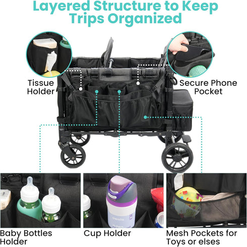 W2 W4 (1 Pack) Stroller Wagon Cargo Net and Organizer, Double-Layer with Extra Storage Space, Wagon Accessories