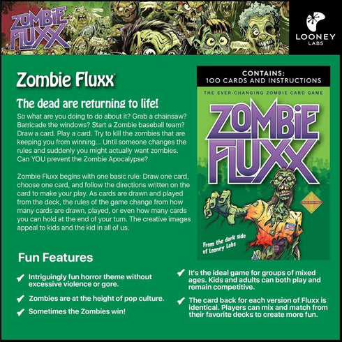 Looney Labs Zombie Fluxx Card Game - Ever-Changing Gameplay Adventure