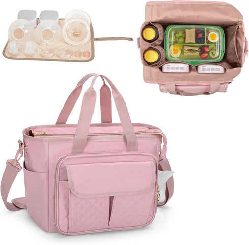 LUXJA Large Wearable Breast Pump Bag with a Waterproof Mat for Wearable