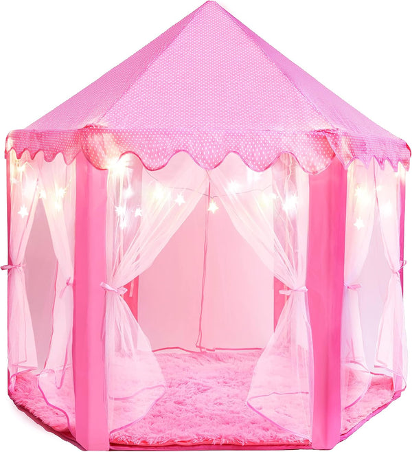 Princess Tent for Kids - 55" X 53" with LED Star Lights, Toddler Playhouse, Princess Castle Toys