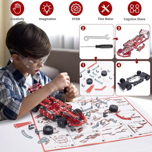 Set 287 8-12, 8 9 10 11 12-16 Building Kit Red Model Car - PCS STEM Project Building Toys for Kids Ages Assembly