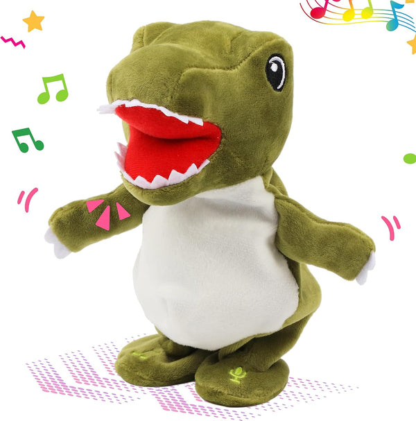 Easfan Talking Dinosaur Toy, Interactive Stuffed Animal that Repeats, Walking Singing Plush Toy (Green, 8’’)