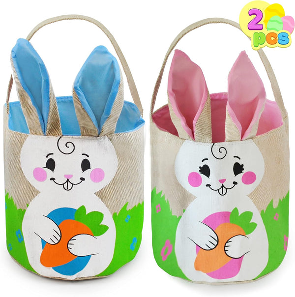 JOYIN 2 PCS Easter Bunny Burlap Basket Set Easter Eggs Hunt Basket