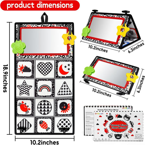 Dr.Rapeti Tummy Time Floor Mirror for Baby Infant Toddler Kids Black and White High Contrast baby toy with Teethers Floor Activity Toy Washable Non-Toxic by Dr.Rapeti