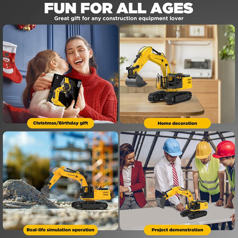 1:18 11-Channel 100-Min 2026 6-12 Metal RC Excavator Toy for Kids | Remote Control Construction Vehicle with Water