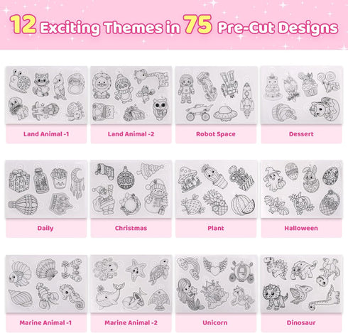 201pcs 24 12 (75 Set Shrink Paper Keychain Kit, Blank & Pre-Cut Sheets Patterns) Crafts Kits for Kids Adults, Shrinking
