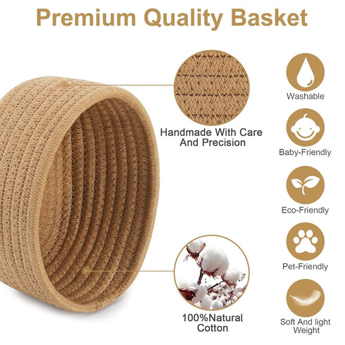 ?2 Pack?ABenkle Small Woven Baskets, Tiny Oval Shallow Storage Baskets, Mini Cotton Rope Decorative Basket, Boho