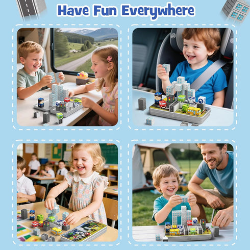 Gamcrown Set, 35PCS 3-8, City Traffic Magnetic Blocks STEM Toys for Kids Ages Travel Building Toys with Carrying Case