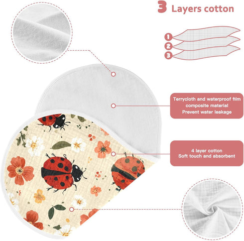 Mazeann 4 Pack Kawaii Red Ladybug Burp Cloths Baby Boys Girls Absorbent Soft Cotton Burping Cloths Rags