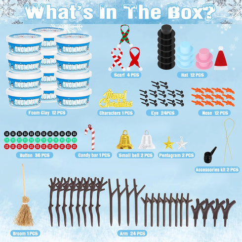 12 Pack Christmas Craft, DIY Snowman Kit for Kids, Indoor Decorations and Creative Air Dry Modeling Clay