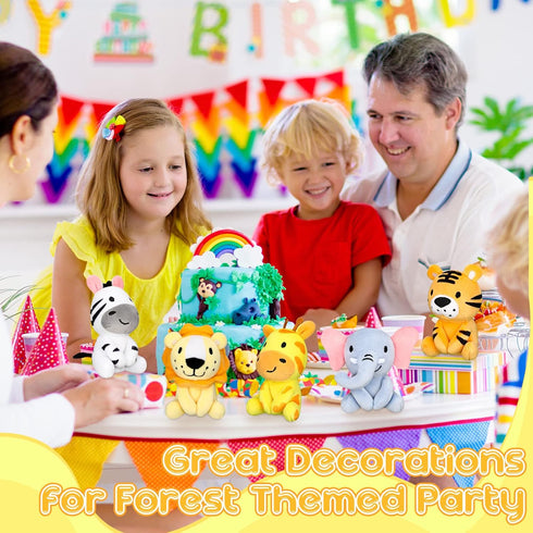 12 4" Pcs Mini Safari Stuffed Animals Bulk Jungle Plush Toys Giraffe Tiger Elephant Zebra Lion Forest Animals Keychains