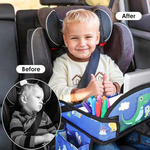 Kids Travel Tray for Airplane - Toddler Car Seat Table Tray, Road Trip Essentials for Boys & Girls, Carseat Lap Desk