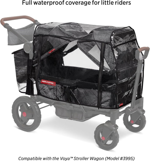 Radio Flyer 2-Seater Voya Stroller Wagon Rain Cover with Storage Bag, Black, Waterproof Stroller Cover for Wagon
