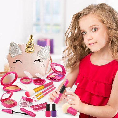 Set 3-5, 4-6, 3 4 5 6 7 8 Pretend Makeup Kit for Toddlers Girls, Play Makeup for Kids Unicorn Toy Purse with Fake Make