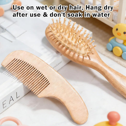 Set Set Baby Hair Brush for Newborns, Wooden Baby Brush & Comb - Toddler Cradle Cap Brush, Ultra Soft Goat Hair