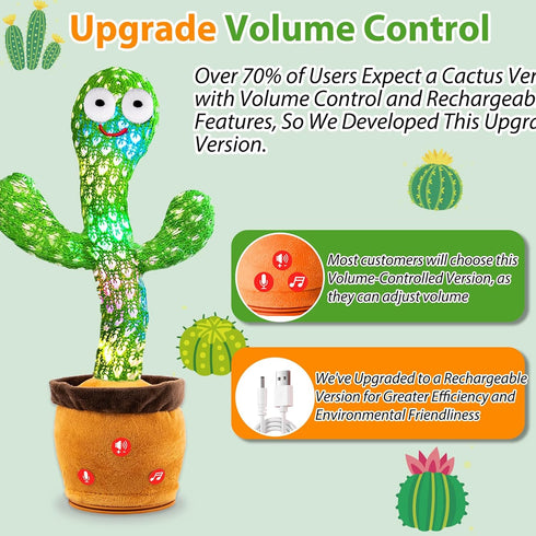 Dancing Talking Cactus Toy, Toddler Gift, Singing & Mimicking Cactus Toy, Rechargeable Baby Toy