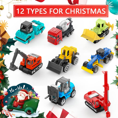17 Metal Construction Vehicles Toys, Mini Excavator Wheels Cars for Boys Kids Toddlers Christmas Party Favors