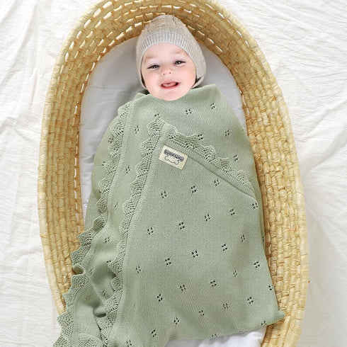 mimixiong Cotton Baby Blanket - Knitted Crochet Receiving Crib Nursery Swaddling Blankets for Newborn Baby Boy Girl
