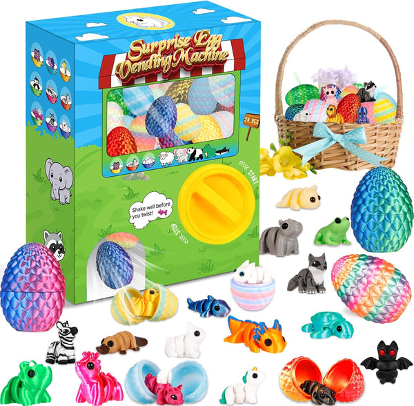 Fenoee Prefilled Easter Eggs - 24Pcs 3D Printed Surprise Eggs with 3D Animals