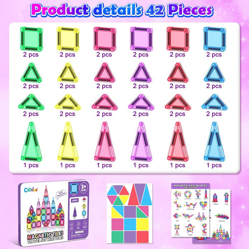 Set 3+ Coodoo Mini Magnetic Tiles with Iron Box, Travel Essentials Portable Magnet Building Blocks, Montessori
