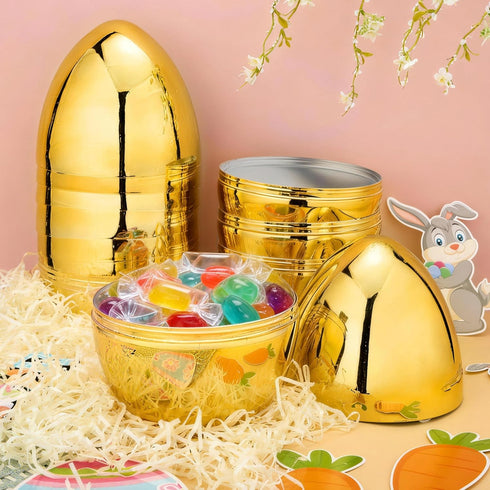 6 10'' JOYIN Pcs Gold Jumbo Easter Eggs, Fillable Metallic Large Plastic Eggs for Easter Themed Hunt Basket Stuffers