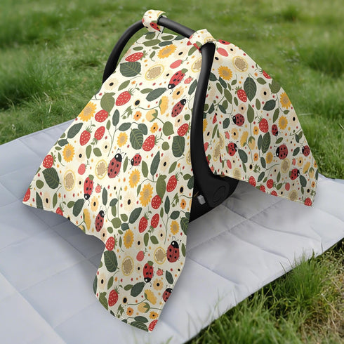 Dalzium Ladybug and Strawberry Fruits Car Seat Cover Baby, Carseat Canopy Cover for Girl Boy, Breathable Baby Carrier
