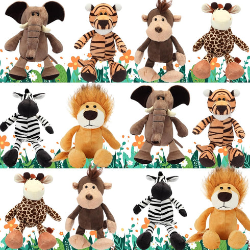 HyDren 12 Pieces Safari Stuffed Animals 8 Inch Jungle Animal Toys Set